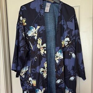 Chico's Blue and Yellow Cape with Floral Design